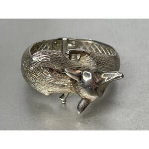 Vintage CASTLECLIFF Silver Plated Platinum FOX Clamper Cuff Bracelet